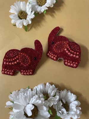 Digital Dress Room Red Beaded Elephant Stud Earring Design Stylish Fashion Jewellery For Women Fabric Stud Earring