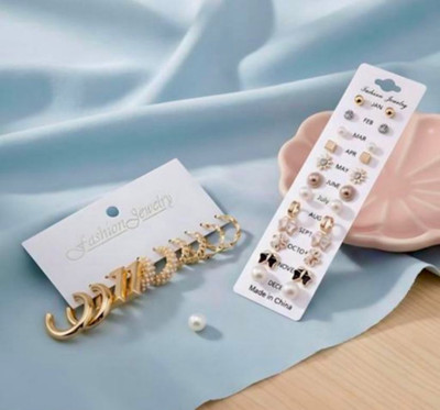 A.B.R.ENTERPRISES 2-in-1 Earring Combo Pack: Daily Studs & Trendy Golden Hoops Alloy Earring Set