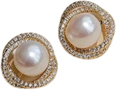 Prikhu jewel Shiny Beads Earrings Golden Half Pearl Circle Stud Brass Drops & Danglers, Hoop Earring