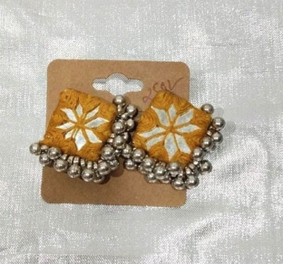 Guruji Creations Square Shape Handmade Earrings Fabric Stud Earring