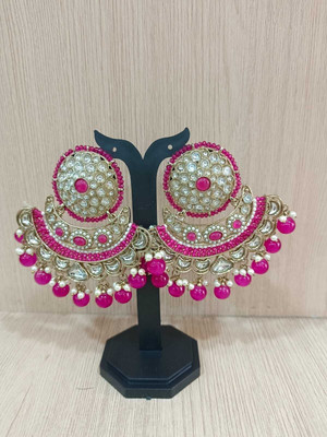SawariyaaSeth Elegant Kundan Earrings Set for Women Traditional Pink Jhumka with Golden Stone Alloy, Brass Hoop Earring