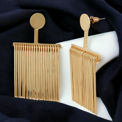 Lucky Jewellery Designer 18k Gold Plated Shiny Charm Brush Hanging Earrings For Girls & Women Brass Drops & Danglers