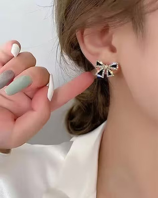 Anamya Collections BLACK BOW Korean Earrings Alloy Stud Earring