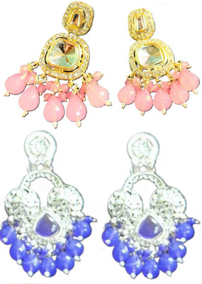 Hernger traders Big_stone_peach01_03 & Three_Round_Purple00_01 Cubic Zirconia Alloy Earring Set