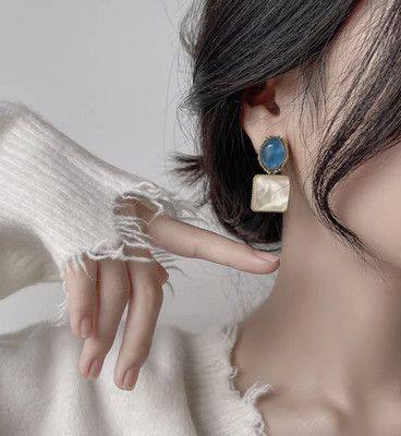 kurm shop Korean Blue & White Drop Earrings for Women & Girls | Elegant Alloy Danglers Alloy, Brass Drops & Danglers, Earring Set