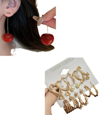 Celestria Cherry Earrings Korean Earrings Cherry For Women Red Colour Bts Collections Alloy Drops & Danglers, Hoop Earring, Stud Earring