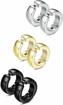 zebisco Mens Jewellery Multi Stud Bali Hoop earrings for unisex (3pair) Cubic Zirconia Metal Stud Earring, Magnetic Earring