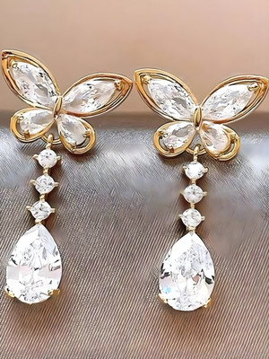 AuvriaZ Full Diamond Butterfly Water Drop Tassel korean earrings for women and girls Zircon Alloy Drops & Danglers, Earring Set, Stud Earring