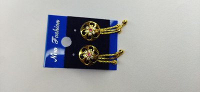 MK Gallery Golden Round Floral Cubic Zirconia Ad Earrings Brass Drops & Danglers