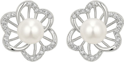 LP JEWELS 18K Gold-Plated Drop Flower Pearl Earrings for Women Alloy Drops & Danglers