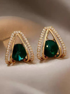 krelin Gold-Plated Crystals Stones Studded Contemporary Studs Stainless Steel Stud Earring