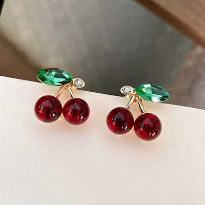 SMARTFASHION Korean Earrings For Women Girls Cherry Earrings Western Fashion Alloy Earring Set