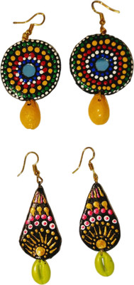 Aakrit creations Mandala Art Clay Earrings with Cowrie Shell Terracotta Earring Set
