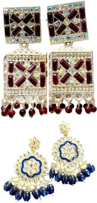 Hernger traders Earring-Box-009_02 & Meenakari_Flower_Blue_01 Cubic Zirconia Alloy Earring Set