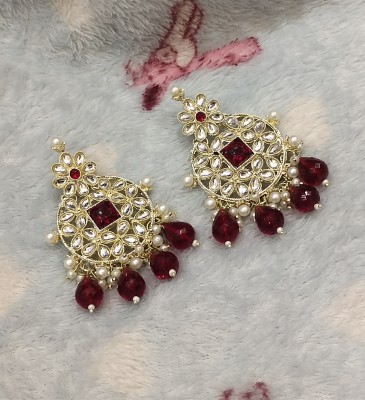 A K JEWEL STORES AK-117-MAROON-EARRING Pearl Alloy Chandbali Earring