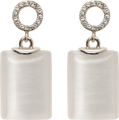FOGGMART White Stone Long Drop Earrings for Girls & Women, Rectangular Shape, Rust-Free Stainless Steel, Metal, Stone Drops & Danglers, Earring Set, Jhumki Earring