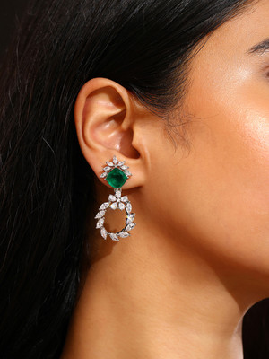Priyaasi Fancy Floral Pink Green AD Stones Elegance Silver Plating Drop earrings Brass Drops & Danglers