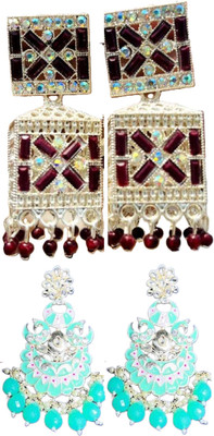Hernger traders Earring-Box-009_02 & Meenakari_earring_T_06 Cubic Zirconia Alloy Earring Set