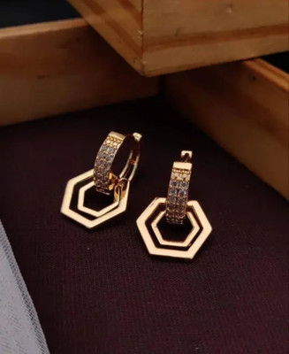 Pihoo Enterprise rose gold plated Double Panchkon Diamond (E) Diamond Alloy Earring Set