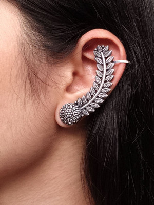 ZenZee Oxidized Silver Leaf Design Ear Cuff for Women & Girls | Parties & Daily Wear Brass Cuff Earring