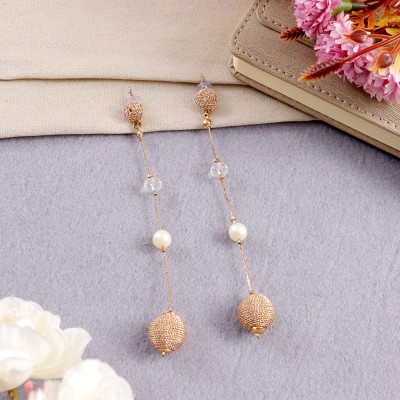 Jewelgenics Gold-Plated Contemprorary Long Tassel Earrings Crystal, Pearl Alloy Hoop Earring, Huggie Earring