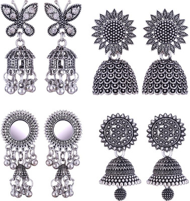 MEENAZ earrings for women jhumka Silver Oxidised traditional ear rings combo stylish Beads, Pearl, Cubic Zirconia, Diamond Brass, Enamel, Copper, Zinc, Stone Jhumki Earring, Chandbali Earring