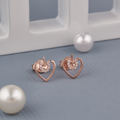 Elight 925 Sterling Silver Heart Shape Rose Gold Women's Earrings Cubic Zirconia Sterling Silver Stud Earring