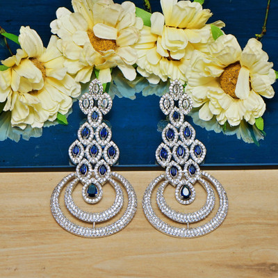 GEMRON JEWEL American Diamond Trendy Handmade Latest Earrings for Women, Girls and Her Cubic Zirconia, White Zircon Alloy, Copper Chandbali Earring, Stud Earring, Drops & Danglers, Cuff Earring