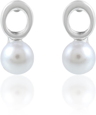 Admier RHODIUM PLATED PEARL STUDDED STUD EARRINGS FOR WOMEN GIRLS Pearl Brass Stud Earring