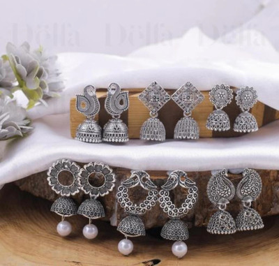 Vigilantee Jewels Jhumki Combo Everyday Combo of 6 Pair Oxidised Silver Small Jhumki Earrings Set Pearl, Beads Alloy Jhumki Earring, Drops & Danglers, Earring Set, Stud Earring