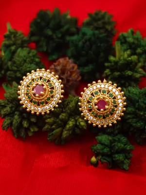 NANDANA COLLECTIONS Stones Studded One Gram Gold AD AMERICAN DIAMOND Stud Earrings Cubic Zirconia Alloy Stud Earring
