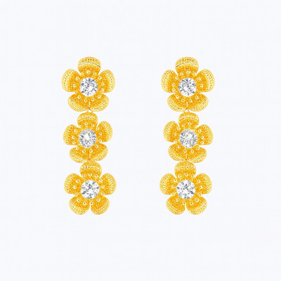 ARISAA Gold Plated Three Layers Of Flower Style Earring Brass Stud Earring