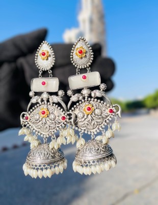 Zewar By Rajni Meenakari Pearl Jhumka ( Grey ) Brass Jhumki Earring