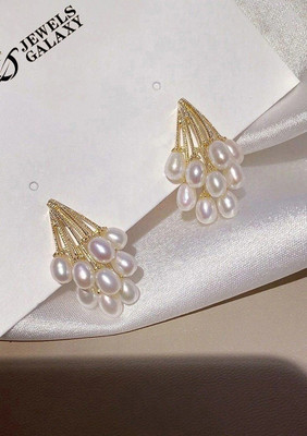 MAHADEV CREATION Gold-Toned Pearl Earrings Crystal Alloy Stud Earring