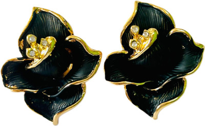 AushreeCurations Midnight Lily Bloom Earrings for Women – Floral Statement Studs, Anti-Tarnish Alloy Tassel Earring