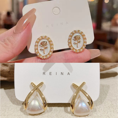 Saugaat Craft Western Style Trending Combo Pack of 2 Korean Studs Earrings For Women And Girls Cubic Zirconia, Crystal, Pearl Alloy Drops & Danglers, Rhinestone Studs, Stud Earring, Earring Set