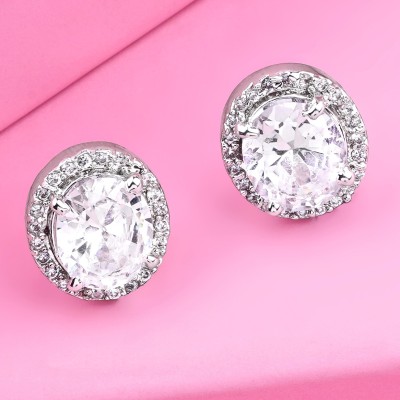 Estele Rhodium Plated Cubic Zirconia Brass Stud Earring