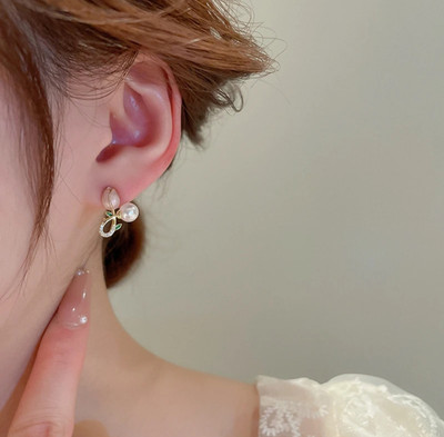 LBTK Korean Pink Tulip Cross Pearl Stud Earring For Women And Girls Cubic Zirconia Alloy Stud Earring