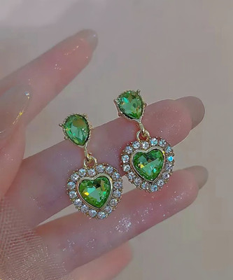 AKISON JEWELS Trendy Earrings For Women Girls Heart Korean Fashion Earring Light Weight Cubic Zirconia, Diamond, Cubic Zirconia Alloy Earring Set, Drops & Danglers
