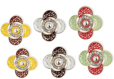 fabula Combo of 3 Meenakari Ethnic Ear Stud Earrings - Floral Design with KundaN Beads, Crystal Alloy Stud Earring