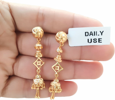 SAPNA PALACE SUI DHAGA GOLD EARRING WITH DESIGNER OVALDRP Brass Drops & Danglers