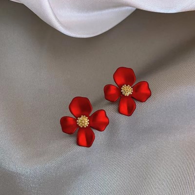 BlueShine Korean Beautiful Red Flower Stud Earring Stylish for Women & Girls Party Wear Alloy Stud Earring