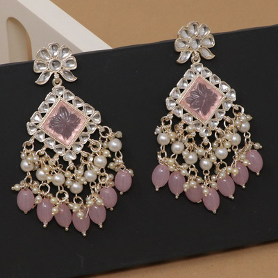 MOON ENTERPRISE Traditional Chandbali Kundan Pearl Beads Alloy Earring Set