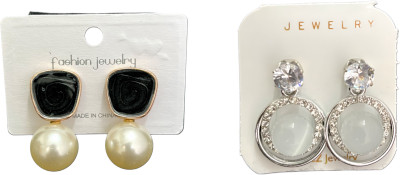 Ratnalok Pearl Drop & Sparkling Crystal Circle Earrings for Women & Girls Alexandrite Alloy Stud Earring