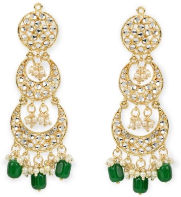 I Jewels Gold Plated Traditional Handcrafted Kundan Studded Pearl Dangle Earrings Alloy Drops & Danglers