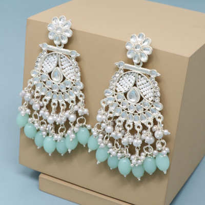 MOON ENTERPRISE Traditional Chandbali Kundan Pearl Beads Alloy Earring Set