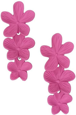 Adornica Fashion Pink Three layer Floral Elegant Metal Drops & Danglers