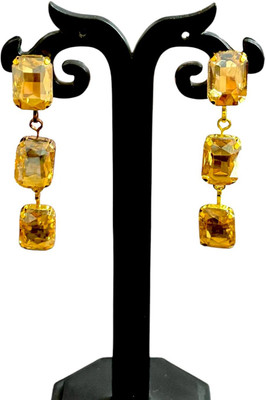 jewelsandmore J&M Collection Golden-Plated Brown Colour Crystel Earrings for Womens And Girls Brass Earring Set