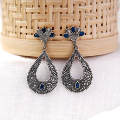 Sanseeta Neeranjali- Silver Brass Oxidised dangler earrings Zircon Brass Drops & Danglers