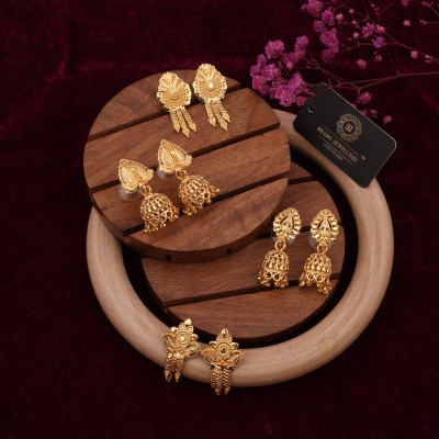 brado jewellery Combo of 4 Traditional Gold Plated Stud and Jumki Earrings for Women & Girls Brass Jhumki Earring